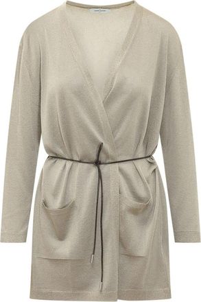 Gran Sasso Lange Cardigan met V-hals en Tailleband - Dames - Vesten - Beige - S - Leer - Truien & Vesten