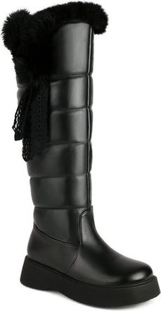 Generic Womens Winter Knee High Snow Boots Waterproof Rain Wide Calf Pull Warm Faux Fur Lined Comfort Outdoor Shoes (Black,7.5)