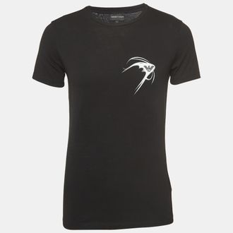 Emporio Armani Black Logo Print Cotton Crew Neck T-Shirt