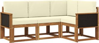 vidaXL Conjunto De Sof&aacute;s De Exterior 4 Uds. Natural Y Crema Poli&eacute;ster Vidaxl