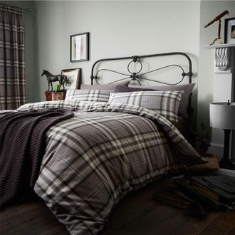 Catherine Lansfield Catherine Lansfield - Kelso Cotton Rich Double Duvet Set Charcoal, 3pezzi