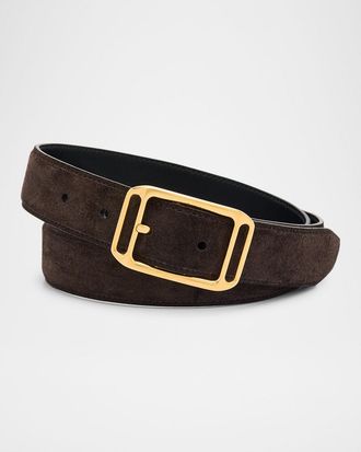 Tom Ford Mens Suede Stadium Square-Buckle Belt
