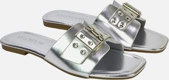 XY London Womens XY London Womens/Ladies Inez Buckle Metallic Square Toe Strappy Flat Sandals - Silver - Size: 3