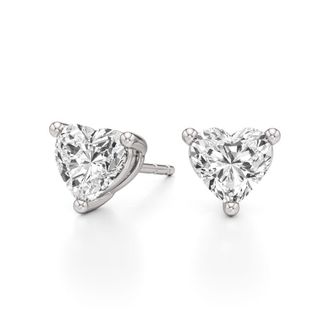 Grown Brilliance 2 Carat Heart Shape Lab Grown Diamond Stud Earrings in 14K White Gold, Push Back, G Color, VSSI Clarity