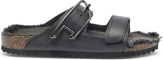 Diesel D-Woodstock - Leather slide with cork footbed - Sandals - Man - Black