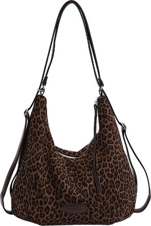 Generic Faux Suede Crescent Crossbody Bag Leopard Print Tote Bag for Women Daily(Coffee) (Coffee)