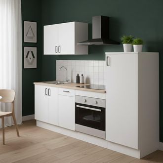 Dmora Cocina Completa Picenze, Composici&oacute;n Cocina Moderna, Set Cocina Modular, Soluci&oacute;n Cocina Funcional, Blanco Y Roble - Dmora