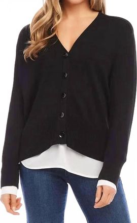 Karen Kane Linett Layered Sweater Cardigan In Black And White