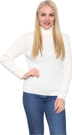 Janisramone Womens Ribbed Polo Neck Jumper, Stretch Long Sleeve Ladies Sweater, Turtle Neck Pullover, Warm Winter Casual Wear UK Sizes 8-32 Cream