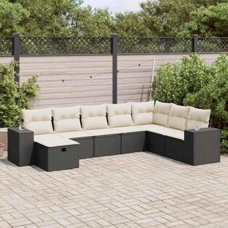 vidaXL Set De Sof&aacute;s De Jard&iacute;n Y Cojines 8 Piezas Rat&aacute;n Sint&eacute;tico Negro Vidaxl