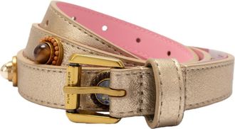 Kurt Geiger Octavia Embellished Metallic Leather Belt in Gold at Nordstrom, Size X-Small