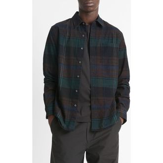 Vince Sierra Plaid Corduroy Button-Up Shirt in Surplus Olive/ivy Sky at Nordstrom Rack, Size X-Large