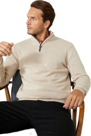 Maine Premium Pure Cotton Half Zip Funnel Jumper, S, Stone