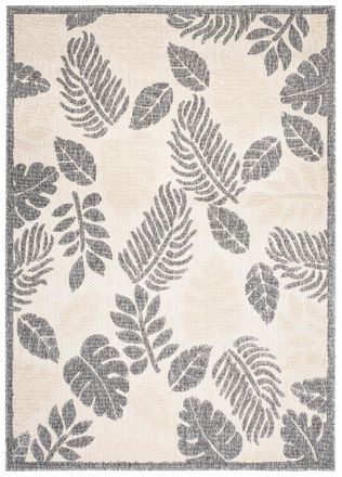 Tapiso Alfombra exterior interior 3D gris crema beige hojas 200 x 300 cm