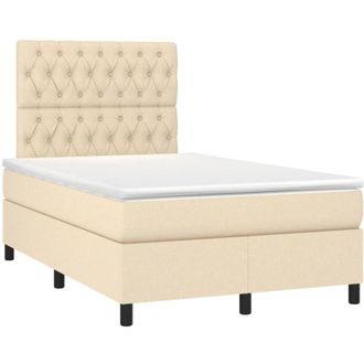vidaXL Cama Box Spring Con Colch&oacute;n Y Led Tela Crema 120x200 Cm Vidaxl