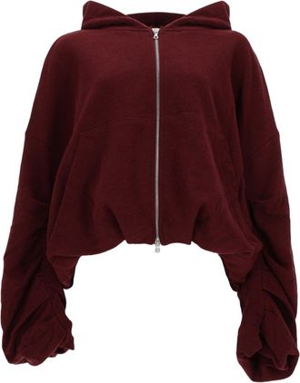 Dries Van Noten Burgundy Cropped Voluminous Sleeve Cotton Sweatshirt