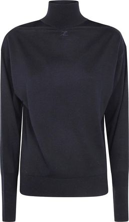 Courr&egrave;ges Merinos Wol Trui met Uitsnijding - Dames - Coltruien - Zwart - S - Wol - Truien & Vesten