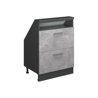 Vicco Armario De Cocina Para Techo Inclinado R-line, Hormig&oacute;n/antracita, 60 Cm Con 2 Cajones, Vicco