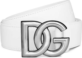 Dolce & Gabbana Wit Leren Logo Riem - Dames - Riemen - Wit - 105 CM - Leer - Accessoires