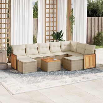 vidaXL Juego De Sof&aacute;s Jard&iacute;n Con Cojines Beige 10 Pzas Rat&aacute;n Sint&eacute;tico Vidaxl