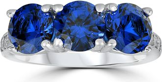 Pompeii3 3 3/4ct Diamond & Synthetic Blue Sapphire Ring 10K White Gold 3- Stone Size Selectable