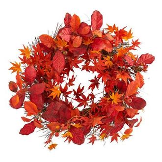 Nearly Natural 22-in Japanese Maple, Magnolia Leaf and Berries Artificial Wreath in Red/orange at Nordstrom