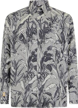 Billionaire Boys Club Printed Silk Shirt Palms All-Over - Heren - Casual Overhemden - Beige - 5XL - Overhemden