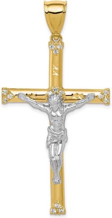 Diamond2Deal 10k Yellow Gold Rhodium Cubic Zirconia Crucifix Pendant