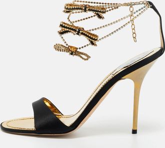 Rene Caovilla Ren&eacute; Caovilla Black Satin Crystal Embellished Ankle Strap Sandals