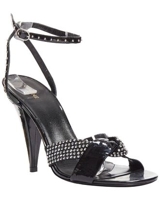 Celine Celine Womens Leather Hedi Slimane Patent Leather Silver Crystals Sandal Heel (Authentic Pre-Loved)