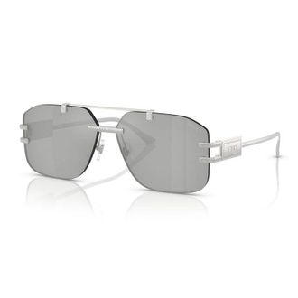Versace Sunglasses Aviator Rimless, Silver Frame And Clear Silver Mirror Lens Ve227510008V
