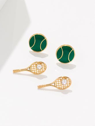 Talbots Tennis Match Stud Earring Set - Emerald Marine/Gold - 001 Talbots