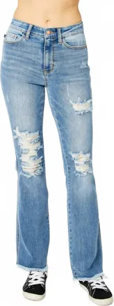 Judy Blue High Waist Destroy Fray Hem Bootcut Jean In Medium Wash