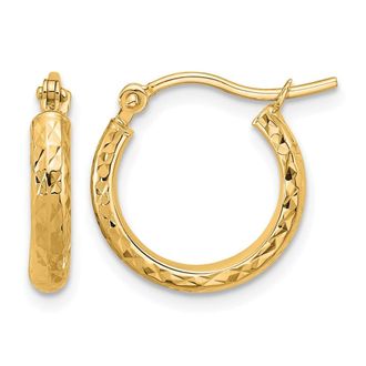 Diamond2Deal 14k Gold Diamond-cut 2.5x15mm Hollow Hoop Earrings