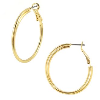 Savvy Cie Jewels 18K YELLOW GOLD PLATED MEDIUM DOUBLE HOOPS EARRINGS