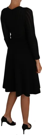 Dolce & Gabbana Black Knitted Wool Sheath Long Sleeves Womens Dress