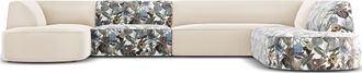 CXL by Christian Lacroix 7-Sitzer Designer Panorama Sofa Charles, Beige/ Garden Light Blue Pattern