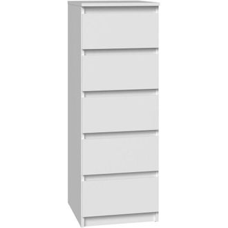 Hucoco Venice - Cómoda alta de 5 cajones para dormitorio u despacho - 45x40x111cm - mueble de almacenamiento - acabado blanco mate