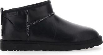 UGG Zwarte Leren Klassieke Ultramini Laarzen - Heren - Winterlaarzen - Zwart - 44 EU - Leer - Schoenen