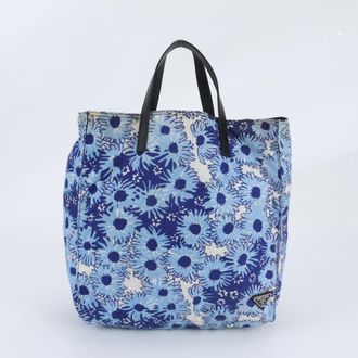 Prada Blue Leather Nylon Tote Bag (Pre-Owned)