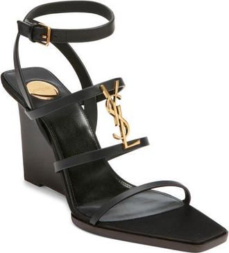 Saint Laurent Nicla Wedge Sandal in Noir at Nordstrom, Size 11.5Us