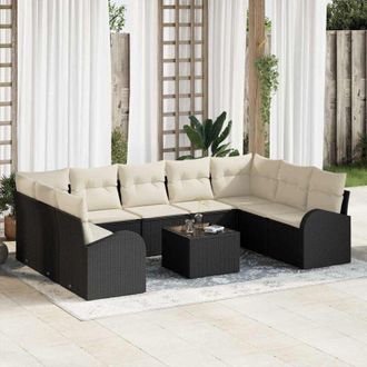 vidaXL Conjunto De Sof&aacute; De Jard&iacute;n 10 Pcs Negro Polirat&aacute;n Vidaxl