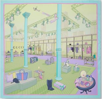 Gucci Printed Silk Twill Carr&eacute;, Blue, Silk