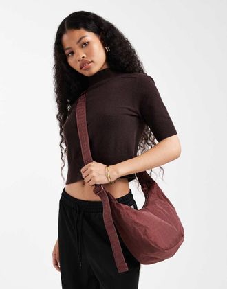 Baggu Borsa a mezza luna media in nylon color mogano-Marrone