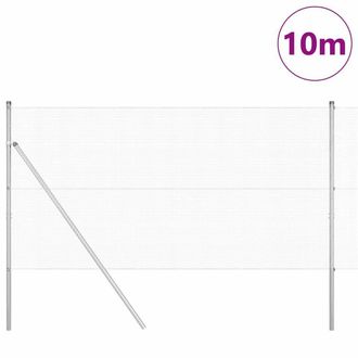 Berkfield Home Modern Welded Wire Fence with 7 Posts 1.4x10 m Galvanised Steel in Silver