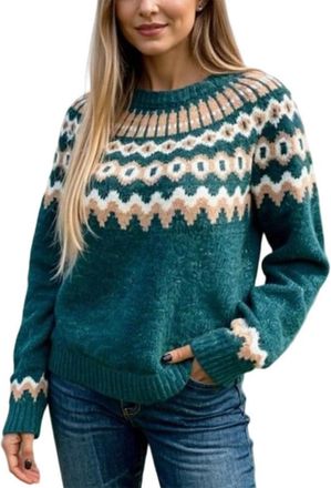 Generic Womens Sweaters - Fairisle Jumpers for Women UK Long Sleeves Icelandic Sweaters Soft Comfortable Nordic Jumpers Warm Fashion Crew Neck Chunky Casual P