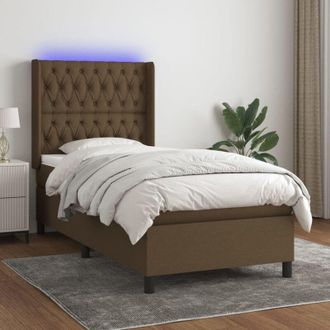 vidaXL Vidaxl - Cama Box Spring Colch&oacute;n Y Luces Led Tela Marr&oacute;n Oscuro 80x200cm