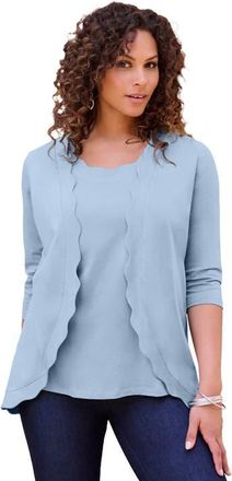 Roaman's Scalloped Cardigan And Tank Set in Pale Blue at Nordstrom, Size 20