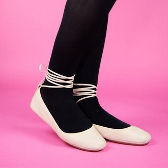 Yosi Samra Sofia Ankle Wrap Flats in Blush Leather