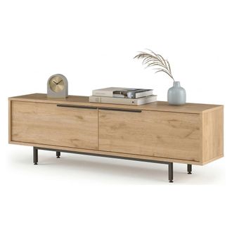 Dmora Mueble Tv Palmi, 2 Compartimentos, 2 Puertas, Apertura Abatible, 160x36x45h Cm Roble Marr&oacute;n